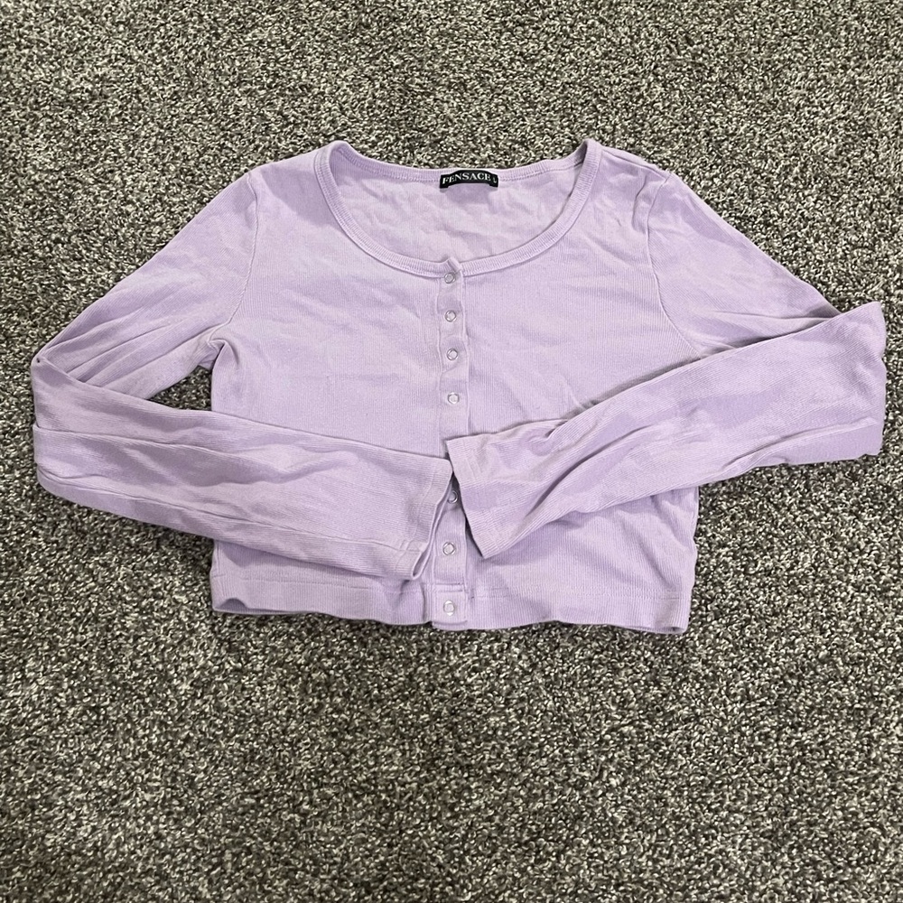 FENSACE purple Button Down Long Sleeve Crop Top L